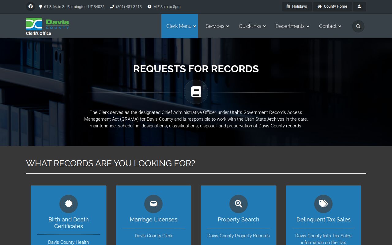 Bountiful residents directory Davis County public records GRAMA request contact
