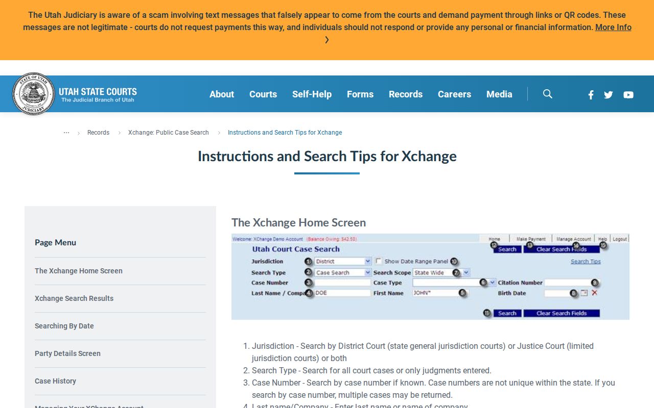Bountiful residents directory Utah Courts XChange resident lookup fields