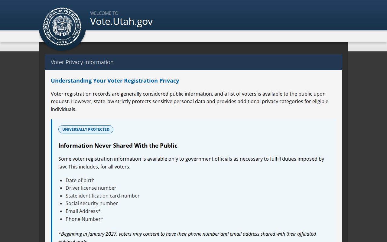 Bountiful neighbors Utah voter privacy and protected record information