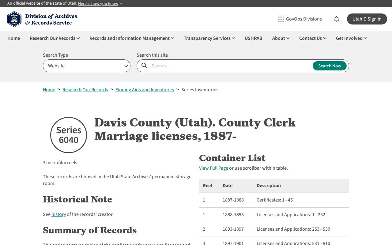 Bountiful previous residents Davis County marriage series archive record