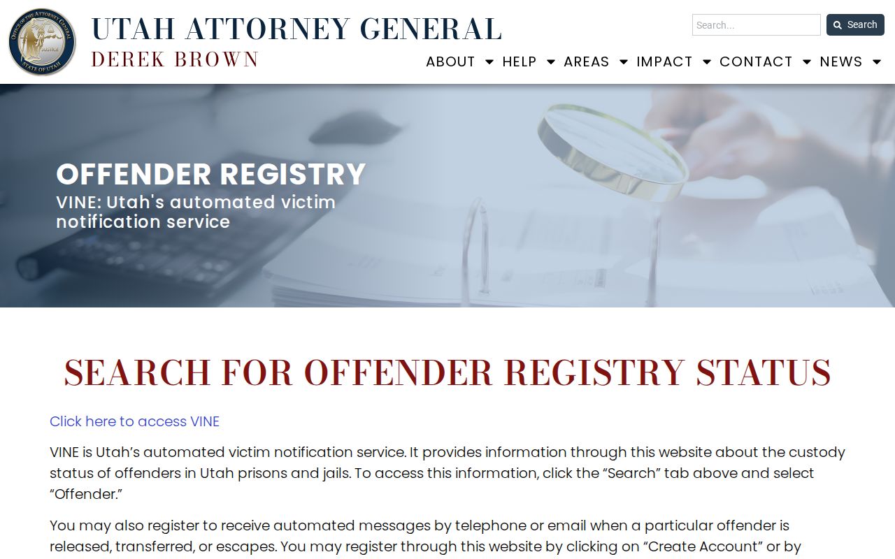 Bountiful resident lookup Utah offender registry and VINE resources